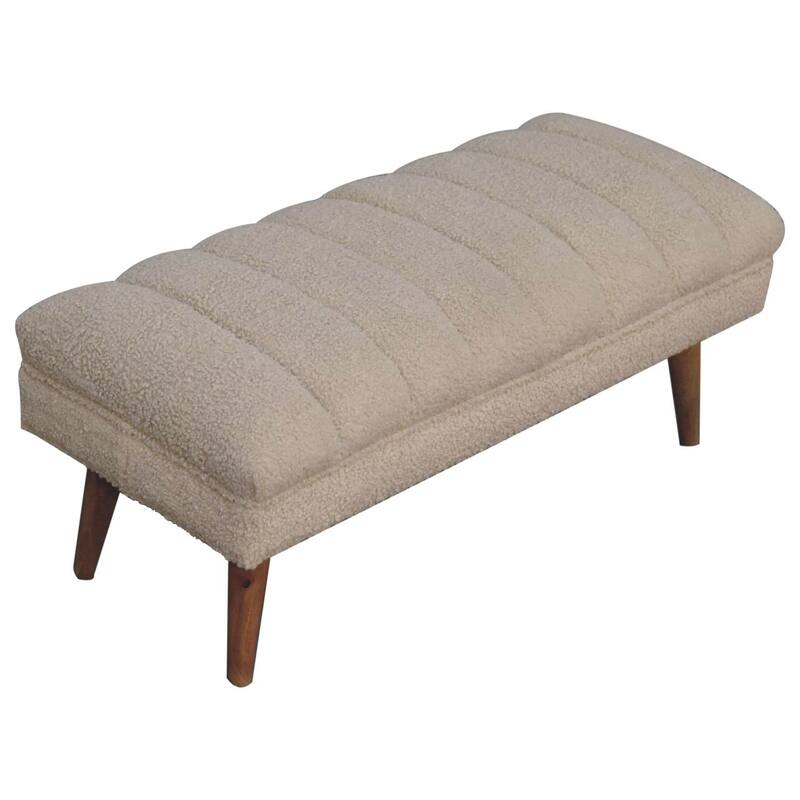 Artisan Furniture Solid Wood Cream Boucle Puffer Bench