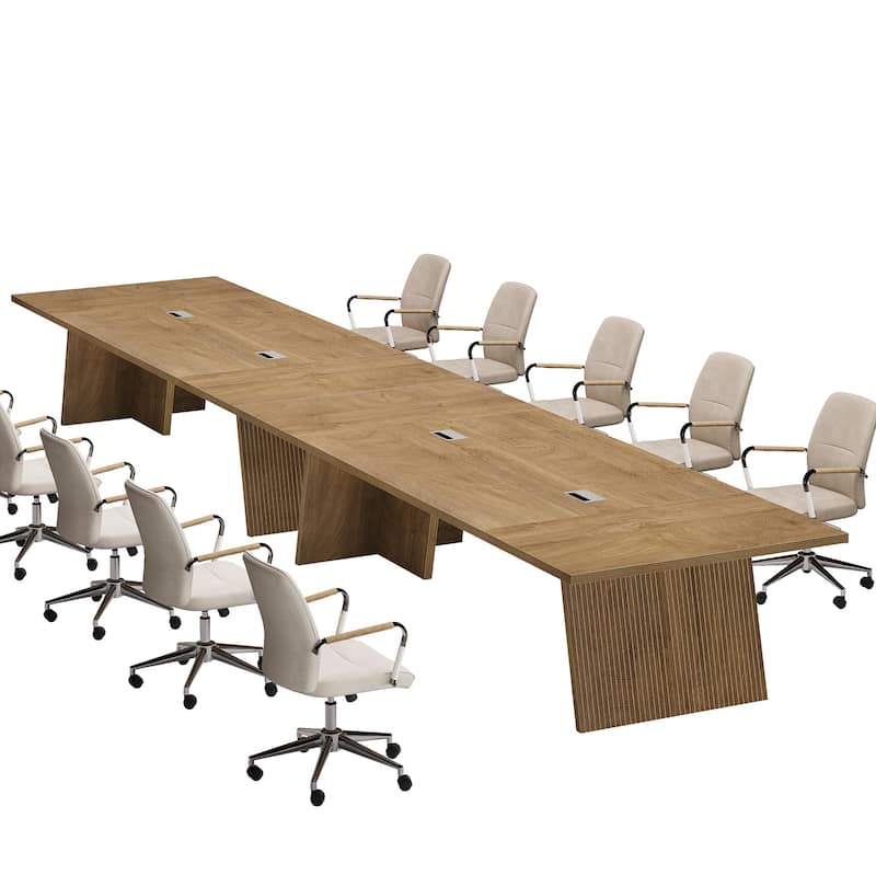 Modern Conference Table, Large Boardroom Meeting Desk with Cable Grommet, Office Seminar Training Accent Table