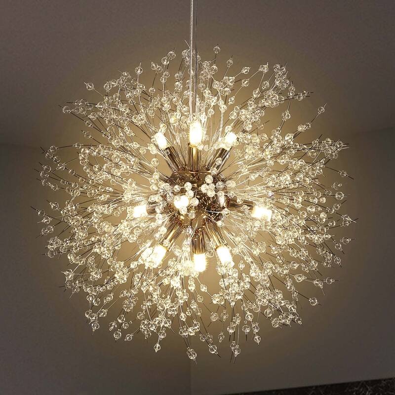 9/ 16-Light Modern Glam Large Round Globe Starburst Crystal Pendant Sphere Sputnik Firework Chandelier