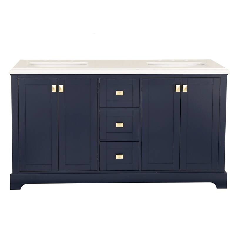 60/72 Inches Plywood Freestanding Bathroom Vanity Set with Drawer and Ceramic Sink