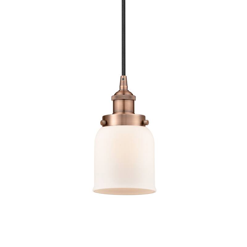 Innovations Lighting 616-1PH-10-5 Bell Pendant Bell 5" Wide Mini - Antique Copper / Matte White