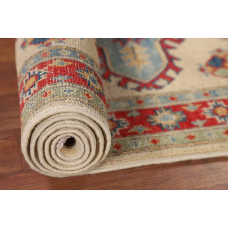 Geometric Kazak Oriental Runner Rug Handmade Wool Carpet - 2'3" x 6'0"