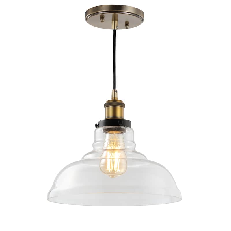 Fontaine 11" Farmhouse Metal/Glass LED Pendant, Brass Gold by JONATHAN Y