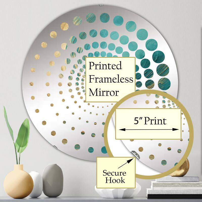 Designart "Gold Teal Oceans Alchemy Spiral I" Abstract Spirals Gold Wall Mirror - Modern Wall Art Mirror For Bathroom