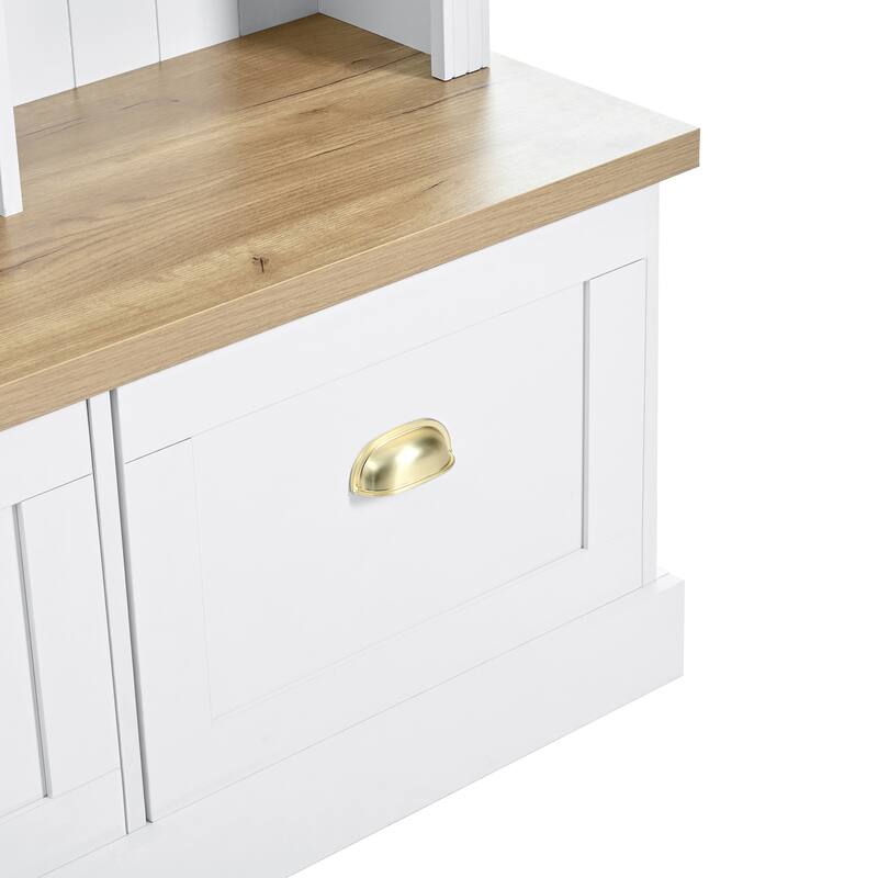 APP Controlled LED Hall Tree with Storage Bench - Farmhouse Entryway Bench with 9 Hooks, 3 Cabinets & Shelves for Mudroom