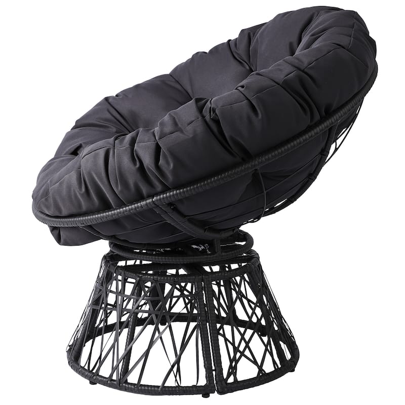 38 Inch Wicker Papasan Chair with Rotating Cushioned Seat - 38" x 33.5" x 32"
