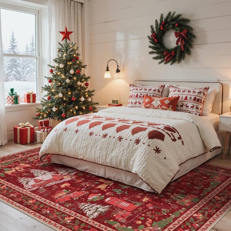 Mcow Holiday Cheer Collection Machine-Washable Hallway Area Rug