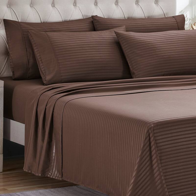 Sweet Home Collection 6 Piece Embossed Dobby Stripe Sheet Set, Double Brushed Microfiber