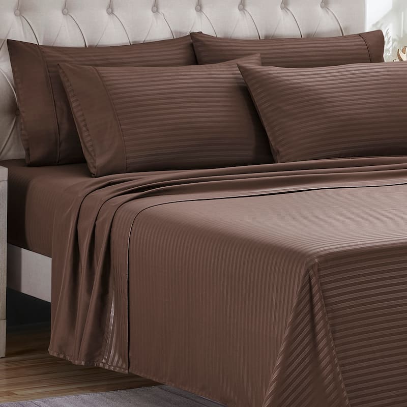 Sweet Home Collection Dobby Stripe 6-Piece Bed Sheet Set - Brown - Queen