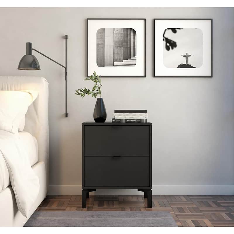 Minimalist 2-Drawer Nightstand - Black