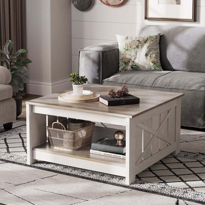 Modern Rustic Square Wood Coffee Table with Storage