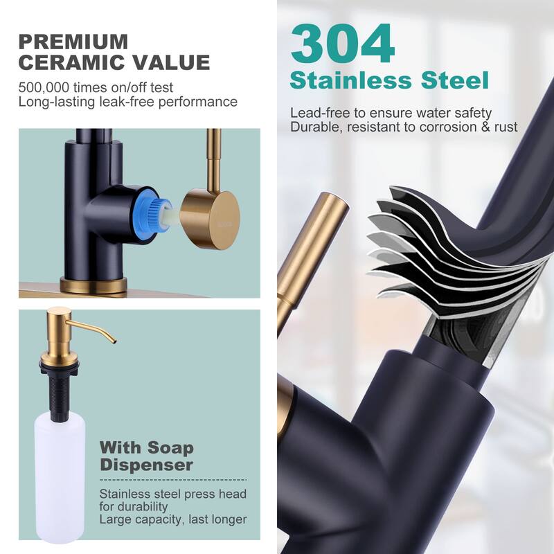 WOWOW 3-Function Pull down Sprayer Kitchen Faucet with Deckplate