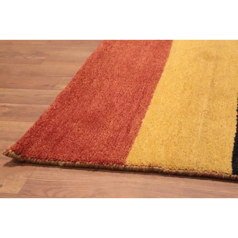 Hand Knotted Oriental 100% Wool Carpet Modern Stripe Oranges & Rust Gabbeh Area Rug - 9' 4'' X 6' 4''