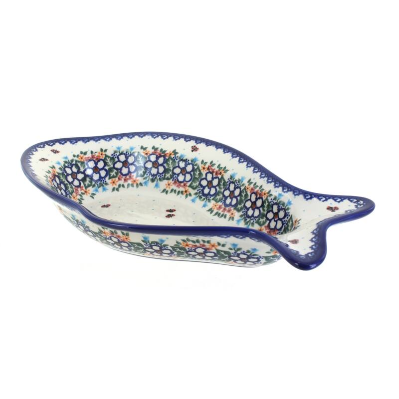 Blue Rose Polish Pottery 451 Vena Deep Fish Dish