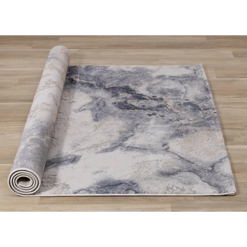 London Collection - Blue Cream Foamy Ocean Area Rug.