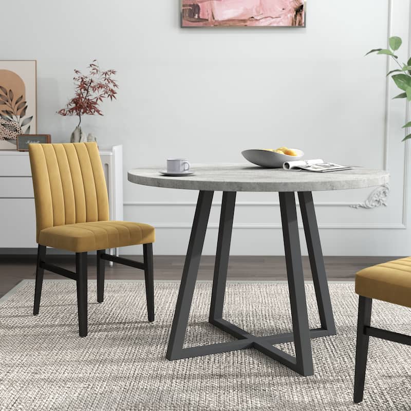 Roundhill Furniture Edo 5-Piece Dining Set, Round Table with 4 Upholstered Chairs,