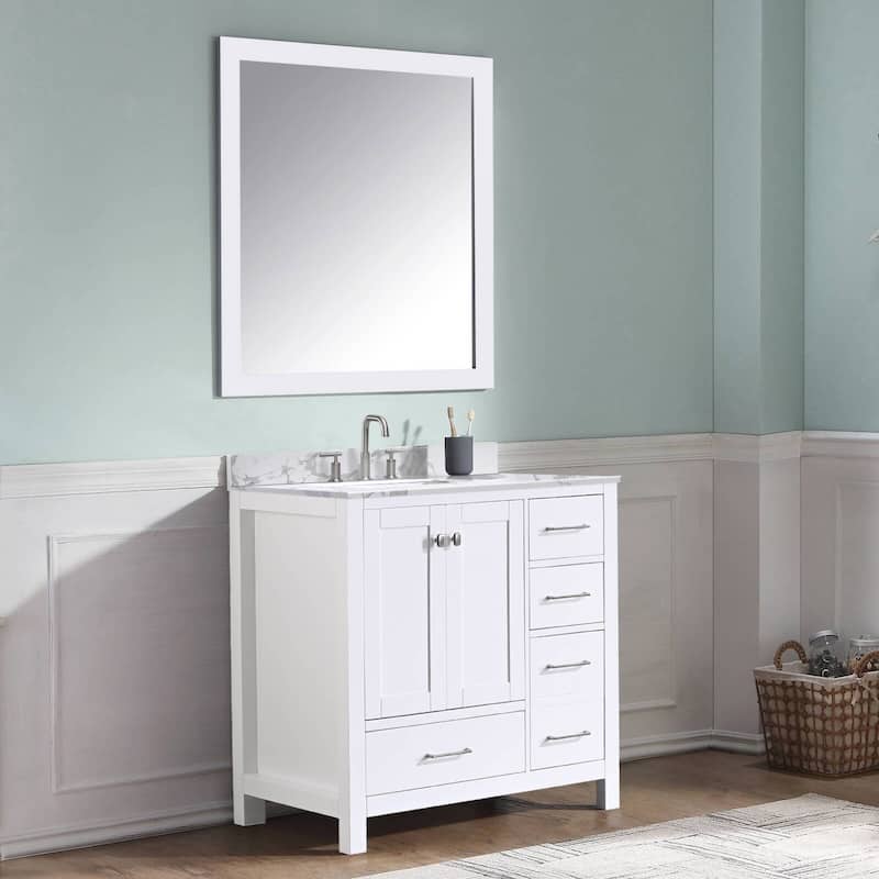 Prismatica 36 in. White Vanity with Countertop & Splash, Left Sink