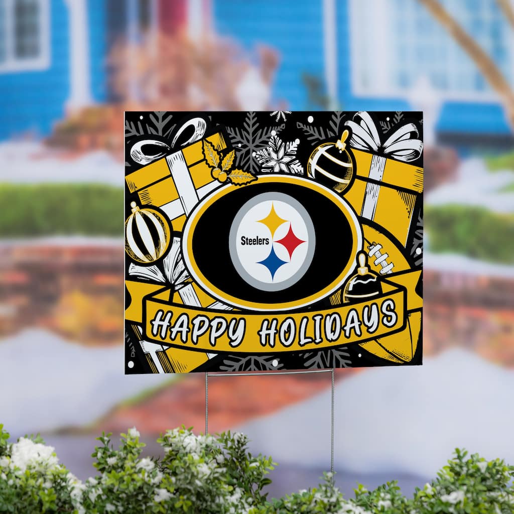 Pittsburgh Steelers Yard Sign, Happy Holidays - 24" x 18"