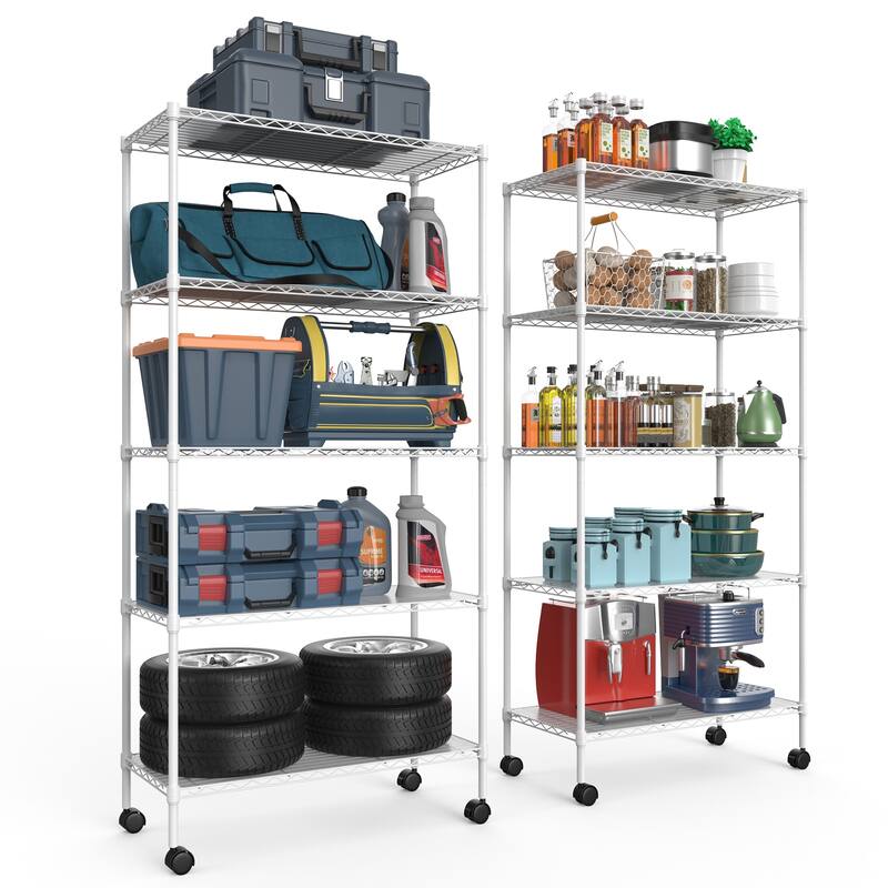 5 Tier Shelf Wire Shelving Unit, NSF Heavy Duty Wire Shelf Metal Large Storage Shelves Height Adjustable Utility ﻿