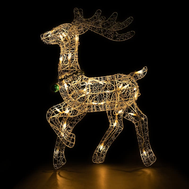 25.5" Silver Green Lighted Prancing Reindeer Christmas Decoration - White