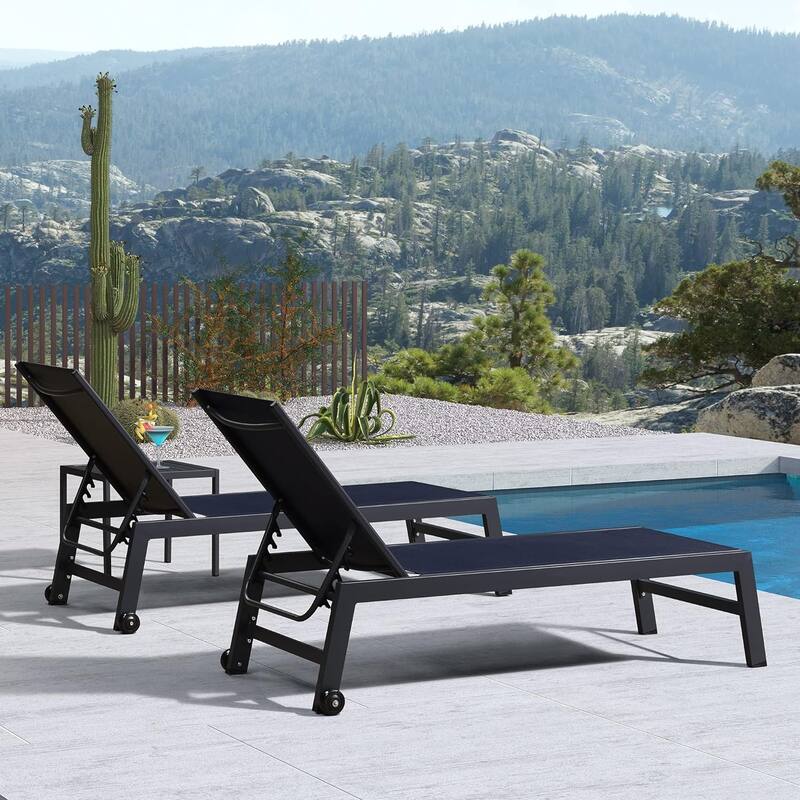 PURPLE LEAF Adjustable Patio Chaise Lounge Set 2 Pieces Lounge Chairs with Wheels and Side Table