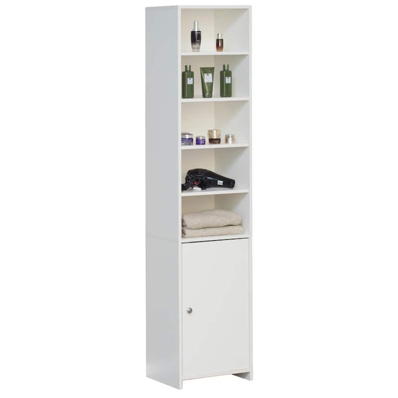 Tall Bathroom Laundry Storage Organizer Cabinet Linen Tower, White - White