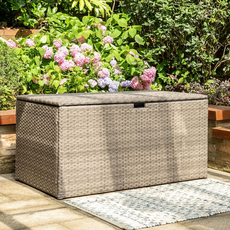Outdoor 52.75"W 140 Gallon Patio Oversize Wicker Storage Bench Deck Box - 52.75"W x 29"D x 26"H