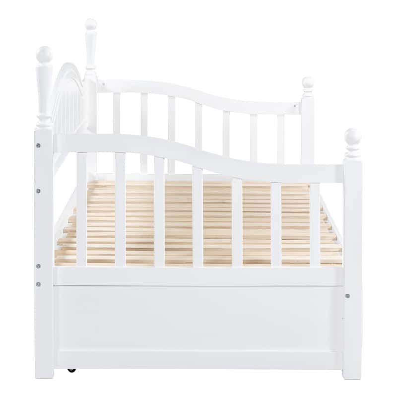 White Twin Size Wooden Daybed with Two Storage Drawers and Trundle for Bedroom