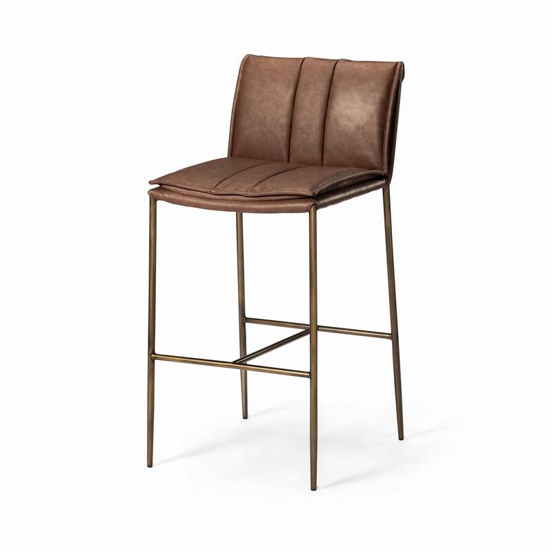 Maven Lane Gerard Bar Metal & Vegan Leather Kitchen Dining Stool - Antique Brass - Bar Height
