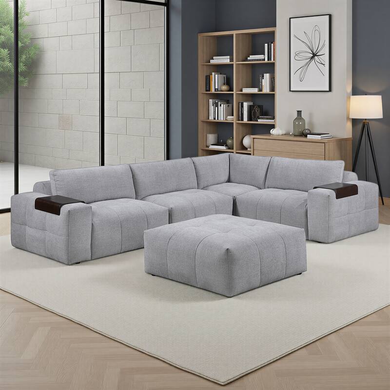 Mackay 143" Textured 5-Piece Modular Sectional Sofa with Ottoman