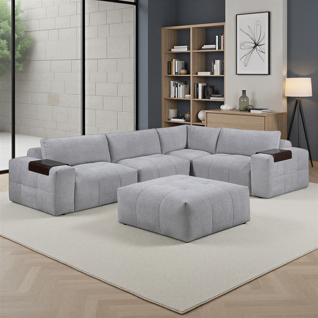 Mackay 143" Textured 5-Piece Modular Sectional Sofa with Ottoman