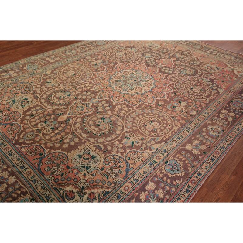 Tabriz Persian Vintage Area Rug Handmade Bedroom Brown Wool Carpet - 8'3" x 11'5"