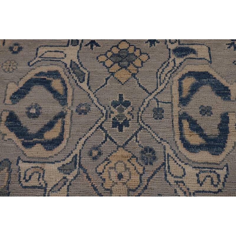 Blue Geometric Oushak Large Rug Hand-Knotted Wool Carpet - 9'10"x 13'10"