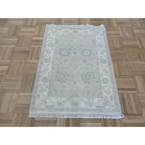 Hand Knotted Beige Fine Turkish Oushak with Wool Oriental Rug (2'1" x 3'2") - 2'1" x 3'2"