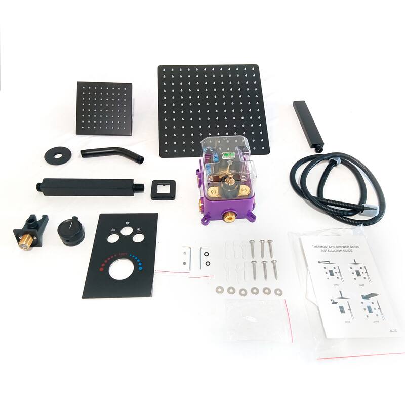 Dual Heads 12" Rainfall Shower head & High Pressure 6" Shower System w/ 3 Way Thermostatic Faucet
