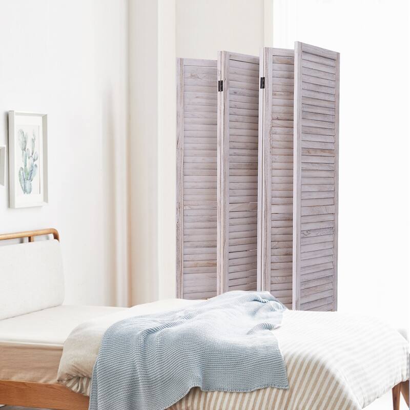 Six Panel Wooden Room Divider Screen with Louvered Slats - 96.0" x 0.8" x 67.0"(L x W x H)