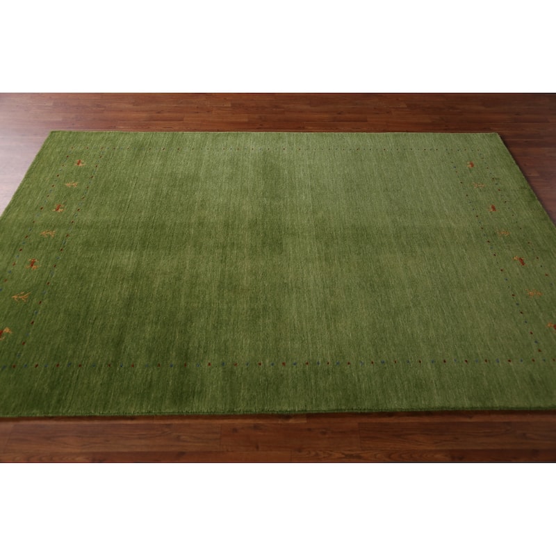 Hand Knotted Oriental 100% Wool Carpet Tribal Tribal Green Gabbeh Area Rug - 7' 7'' X 5' 3''