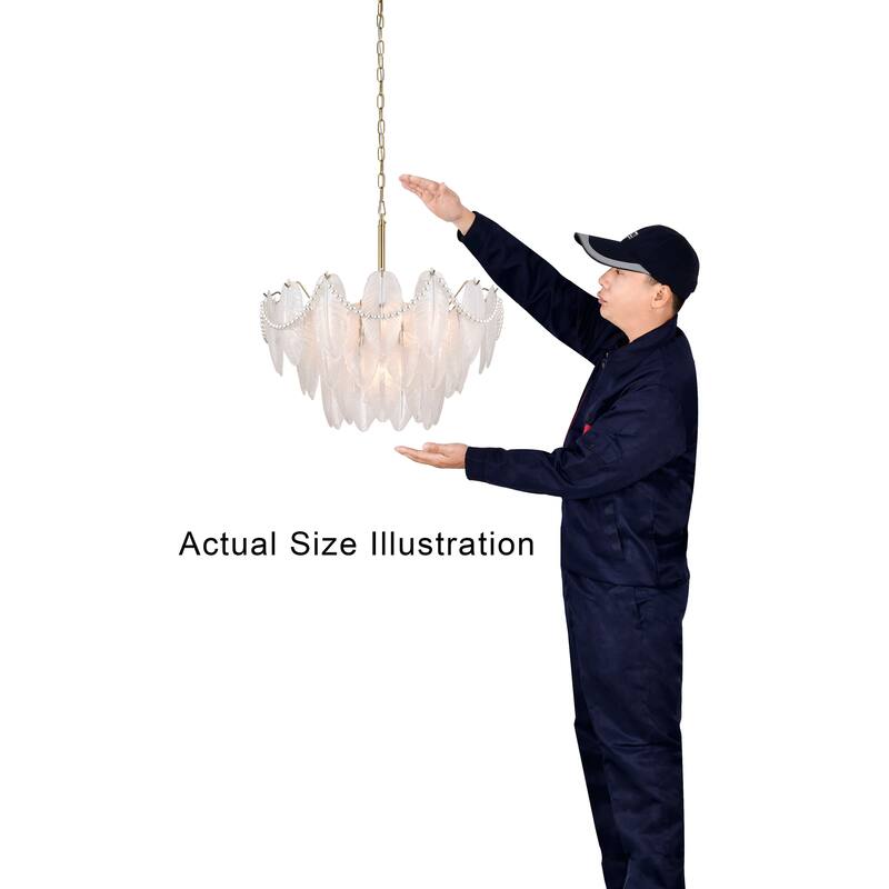 Paula Brushed Shiny Brass 7-Light Glass Feather-shaped Chandelier