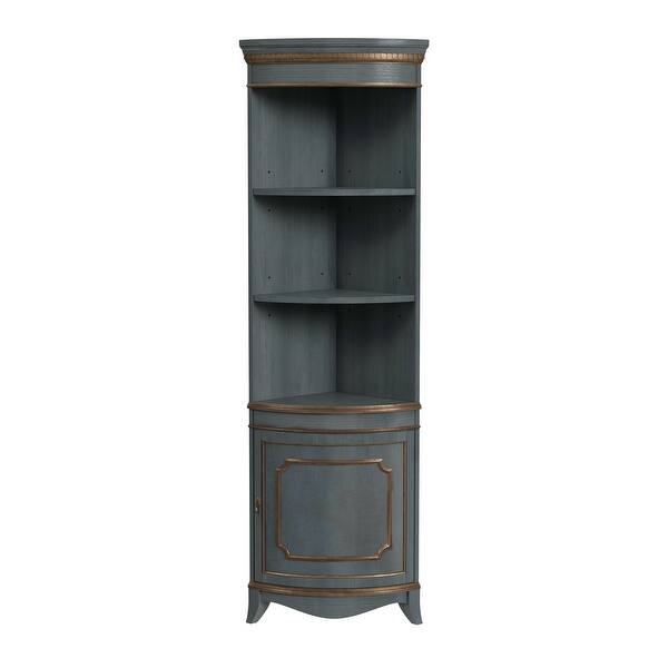 slide 2 of 17, Dowling 24 in. W x 73 in. H Quarter Round Wood Corner Cabinet with 3 Open Shelves and 1 Lower Storage Cabinet