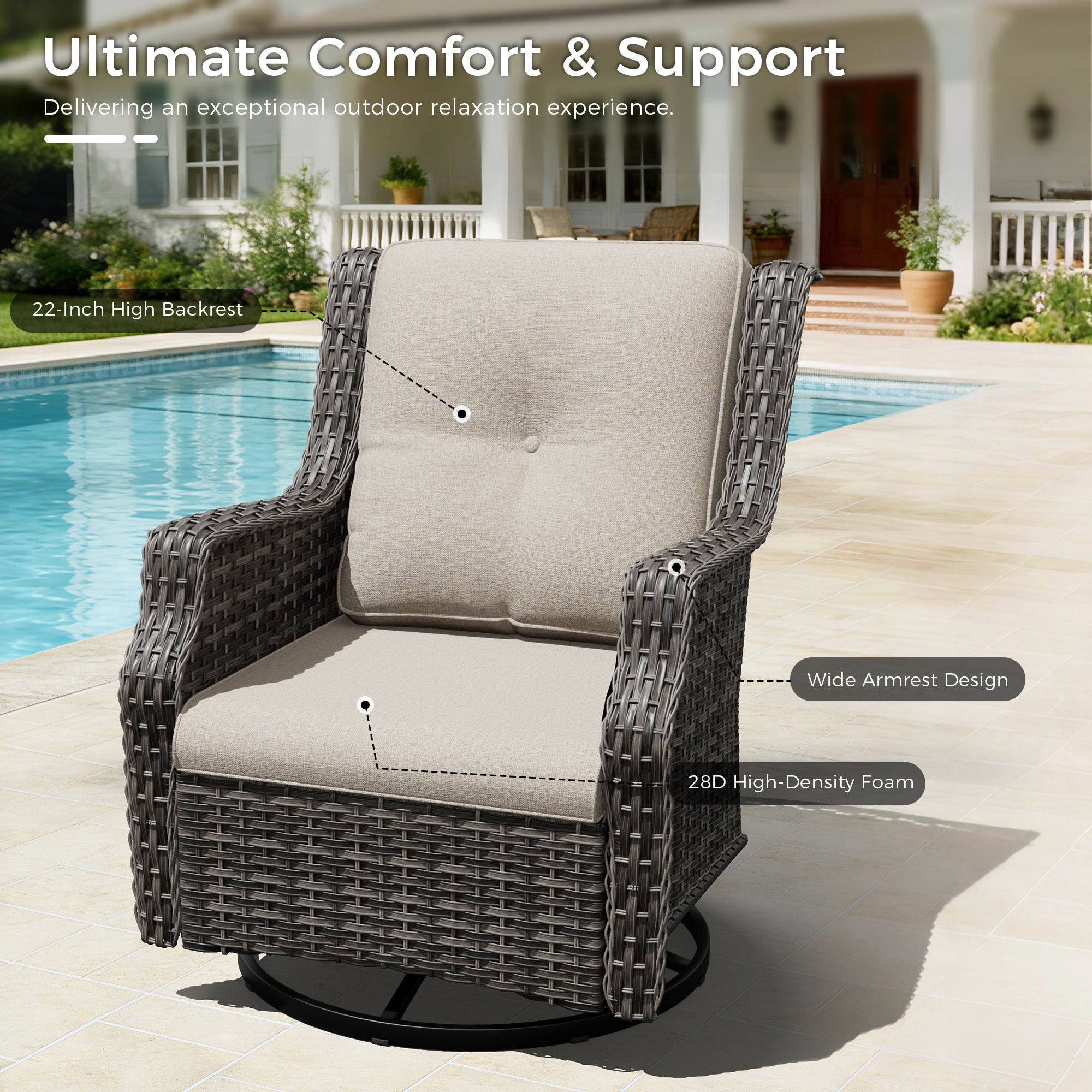Cozywor Wicker Patio Outdoor Lounge Chair Swivel Rocking Chair (Set of 4)
