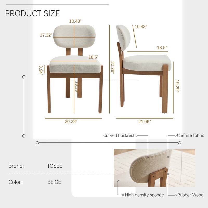 Farmhouse Wooden Dining Chairs Set of 2, Fabric Upholstered Chairs with Cushioned Wingback