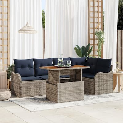 vidaXL 6 Piece Garden Sofa Set with Cushions - 91.5×48.2×27.2