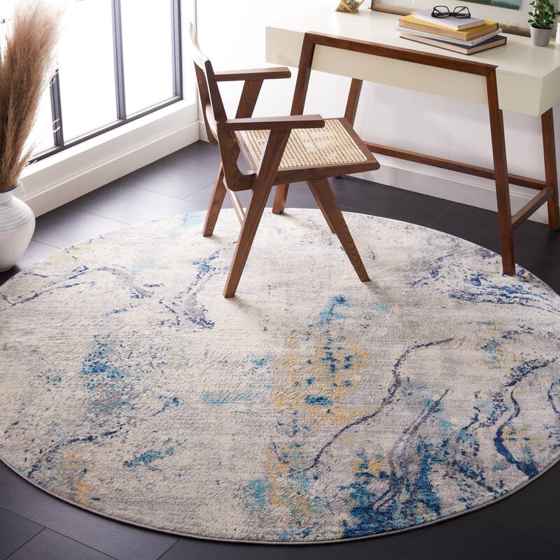 SAFAVIEH Jasper Vikki Modern Abstract Rug - 6'7" Round - Ivory/Blue