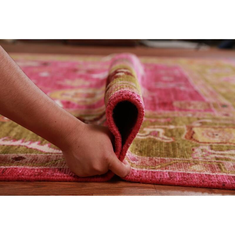 Hand Knotted Oriental 100% Wool Carpet Transitional All-Over Pink Oushak Area Rug - 9' 8'' X 8' 0''