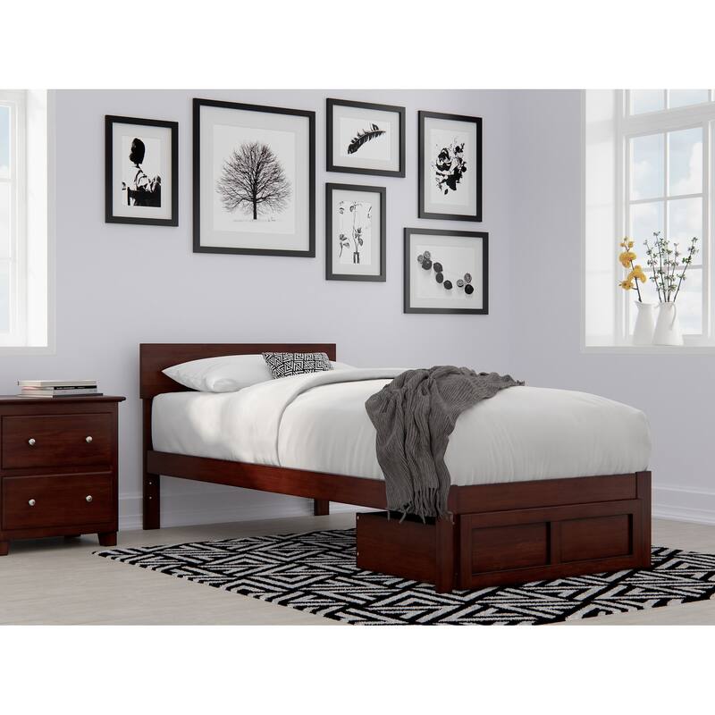 AFI Boston Platform Bed with Foot Drawer - Walnut - Twin XL