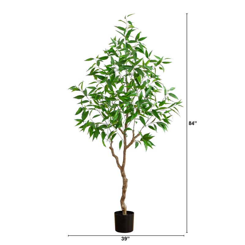 7' Long Leaf Greco Eucalyptus Tree with Real Touch Leaves - Green