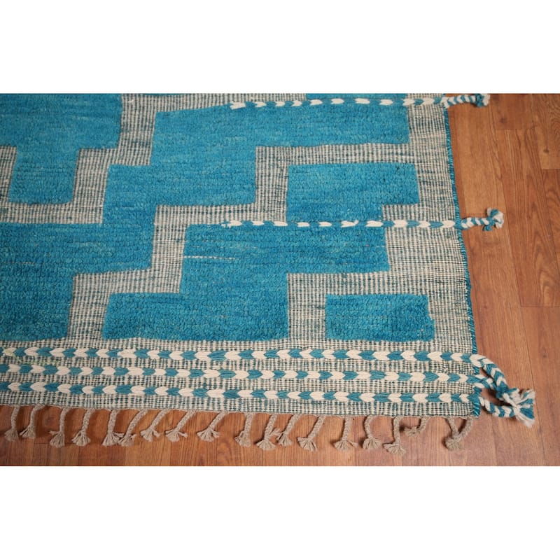 Blue Gray Abstract Moroccan Large Modern Rug Hand-Knotted Wool Carpet - 12'0"x 16'0"