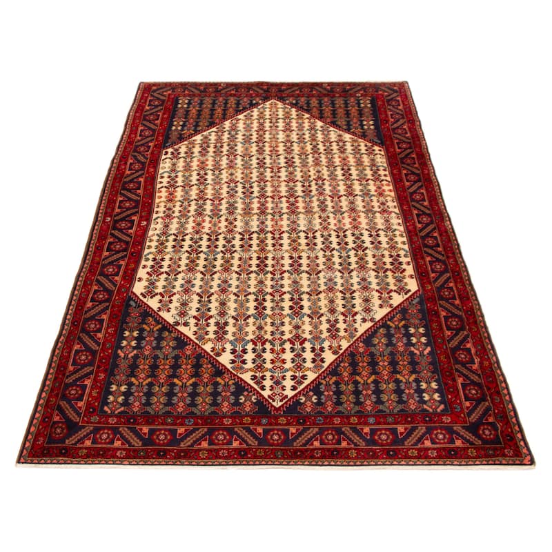 ECARPETGALLERY Hand-knotted Anadol Cream, Red Wool Rug - 5'0 x 9'3