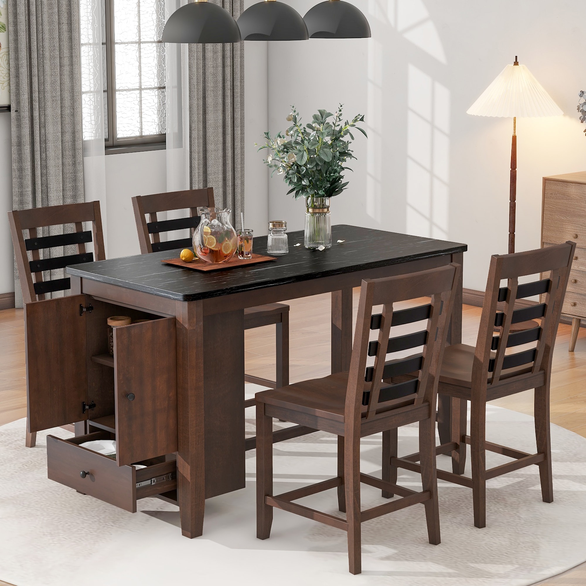 Marble counter height shop dining table with storage