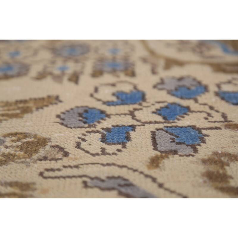Floral Tabriz Persian Area Rug Beige Hand-Knotted Wool Carpet - 6'8"x 9'6"